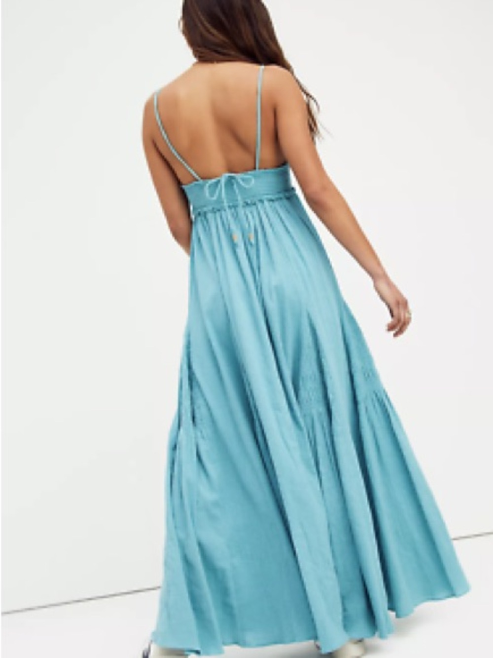 Free People NWT Heat Haze Blue V-Neck Maxi Dress with Smocked Waist XL - Picture 2 of 4